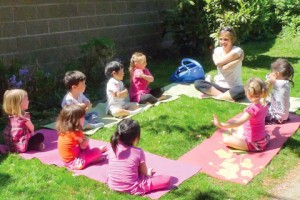 Students learning yoga